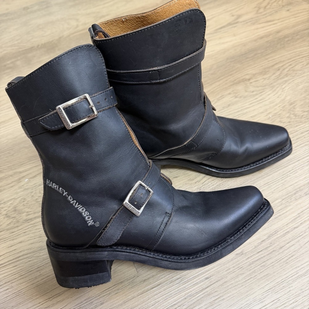 Vintage Harley Davidson Women's Black Bootie Leather Italy Made - Size 7.5 90s